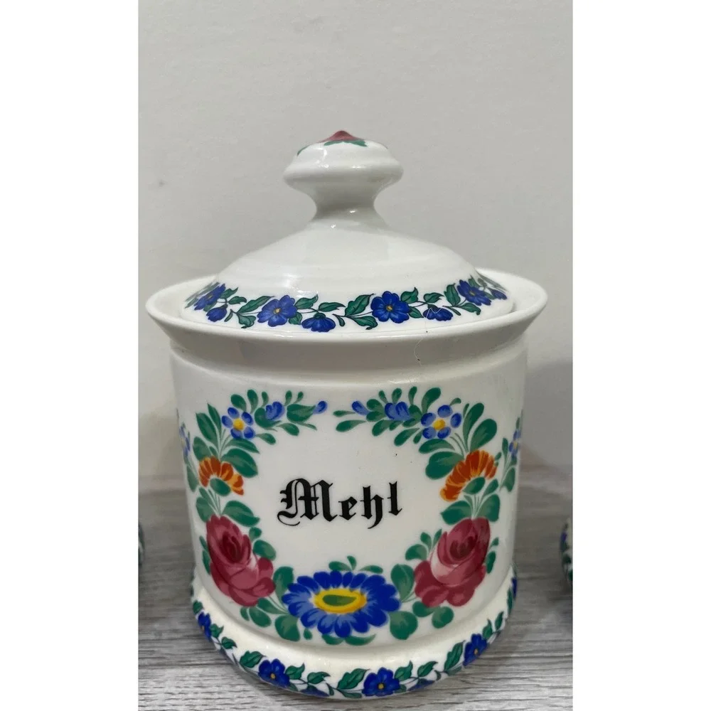Kurt Hammer Vintage German Floral Ceramic Canister Set of 3 Salz Mehl‎ Kakao
